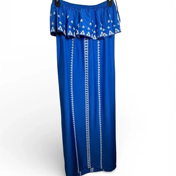 Vineyard Vines Blue Strapless Silk Blend Maxi Dress Ruffle Resort Size 4 - Picture 3 of 7